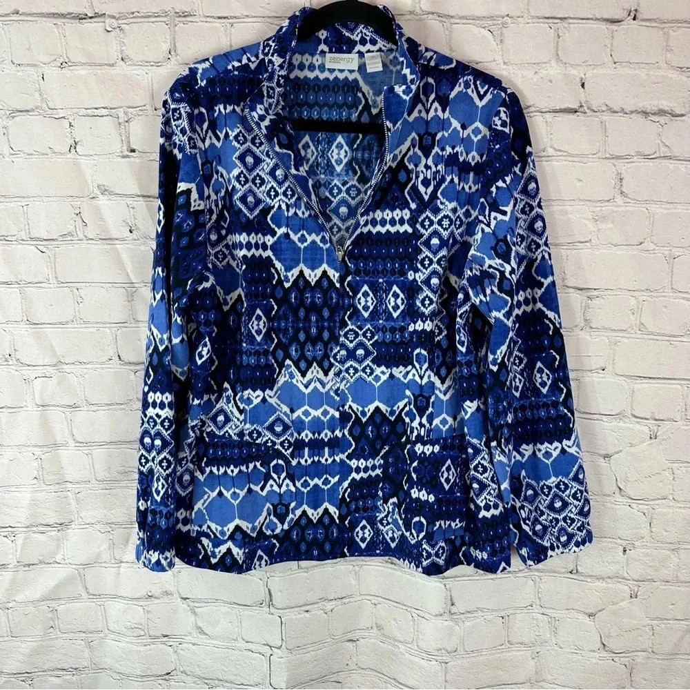 zenergy by chico's sportwear jacket cobalt royal blue sz 2 (large 12)
